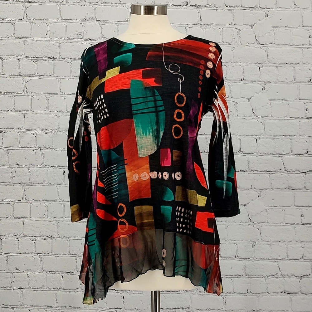 Jess & Jane Size Small Art to Wear Top Blouse 3/4 Sleeve Lagenlook
